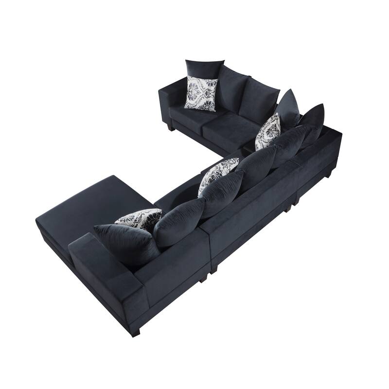 Modern U Shape Velvet Sectional Sofa with Lots of Pillows