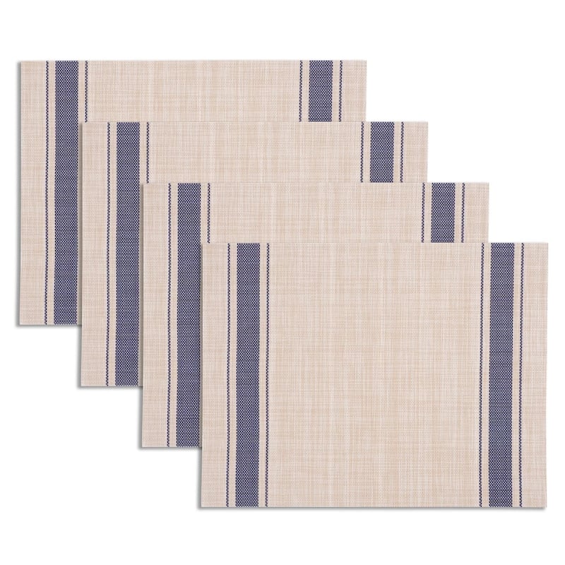 KAF Home Set of 4 Farmhouse Stripe PVC Placemats, 20"x20" - 13 x 17 - Blue