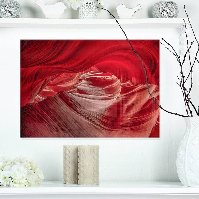 Red Shade in Antelope Canyon - Landscape Photo Glossy Metal Wall Art