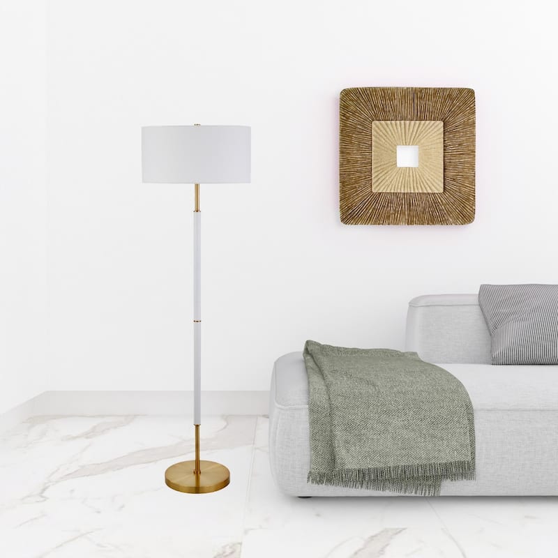 61-Inch Two Light Floor Lamp with Frosted Glass Drum Shade for Living Room
