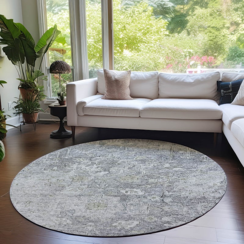 Machine Washable Indoor/ Outdoor Chantille Distressed Traditional Rug