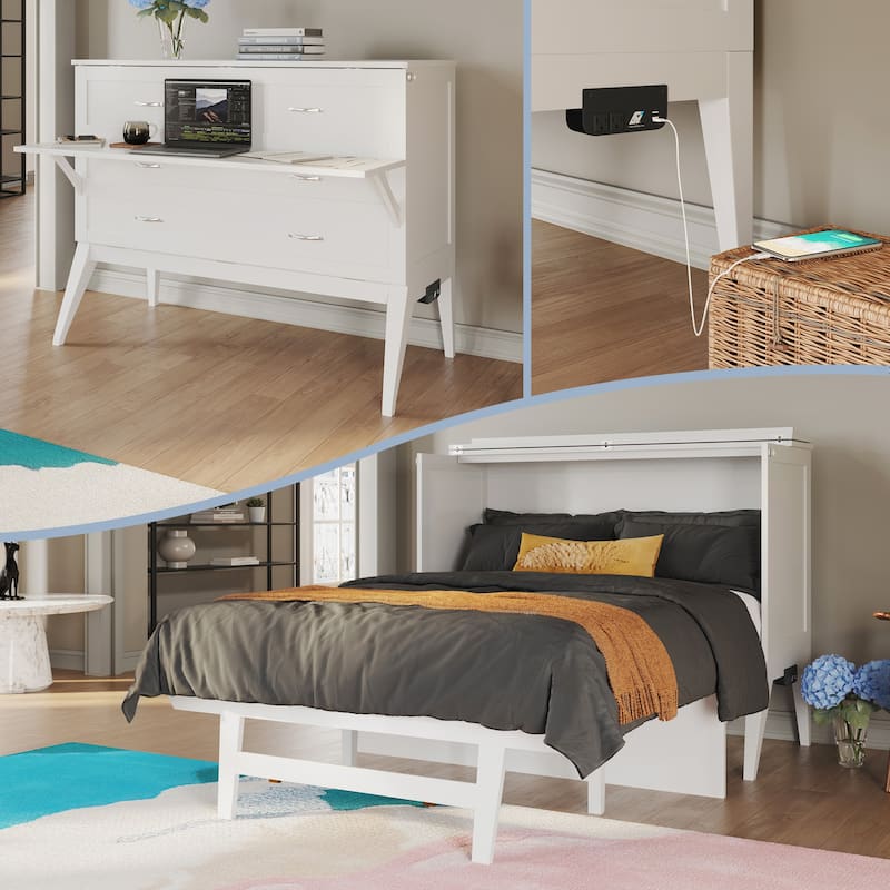 Northampton Full Murphy Bed Desk with Mattress - White
