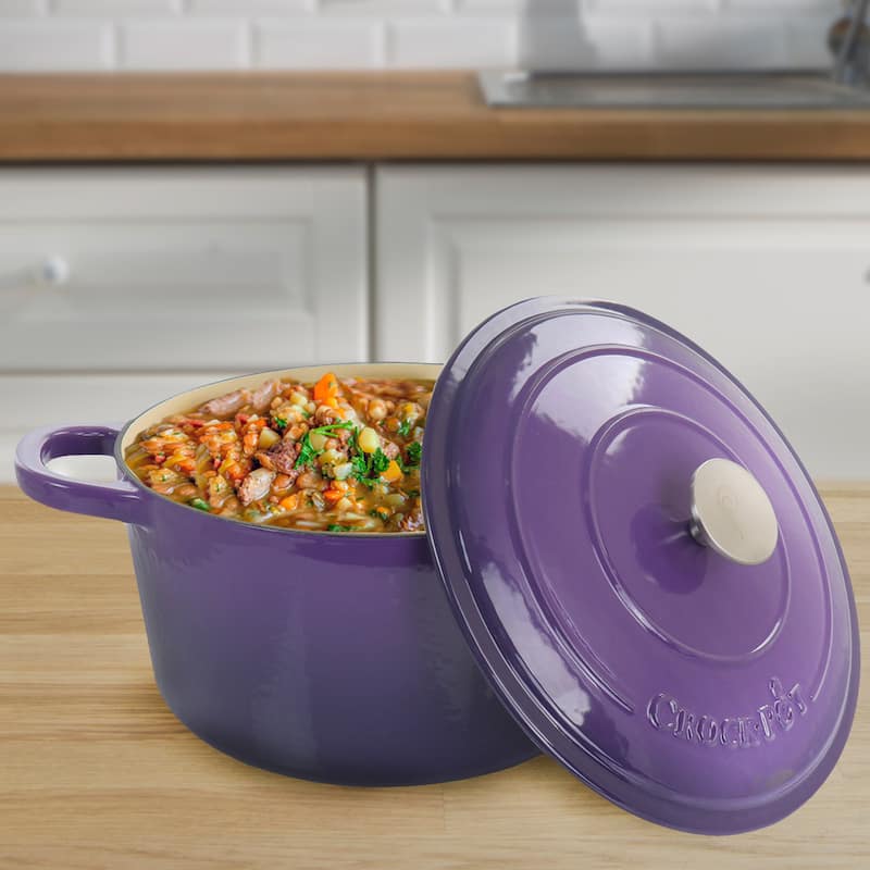 Craftsman 2 Piece 5 Quart Cast Iron Enameled Dutch Oven with Lid in Purple