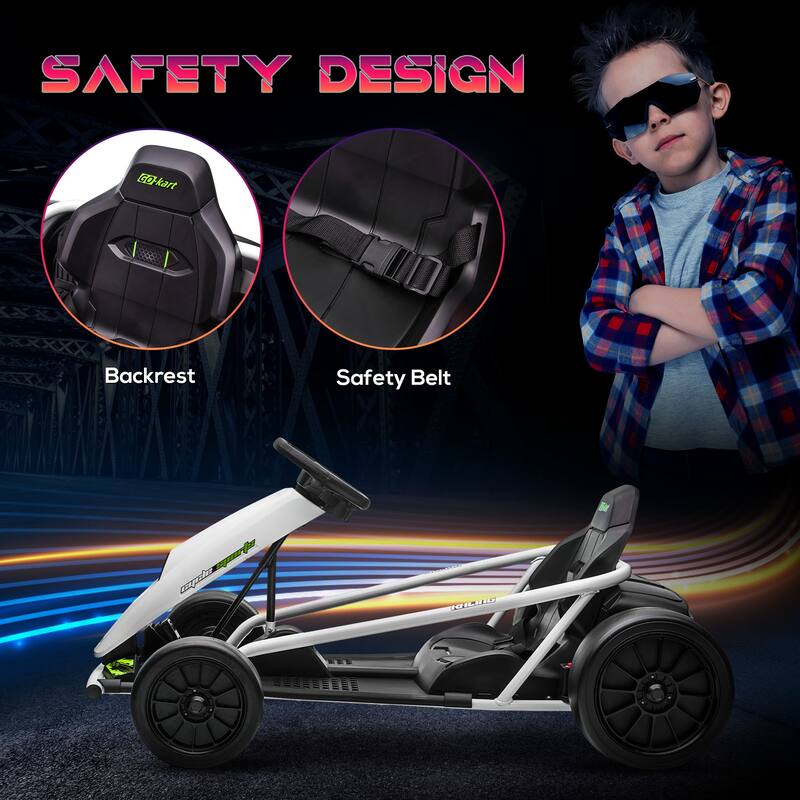Aosom 24V 8.1 MPH Electric Go Kart, Drifting Car Battery Powered Ride on Toy Outdoor with Slow Start, Music, Horn Honking