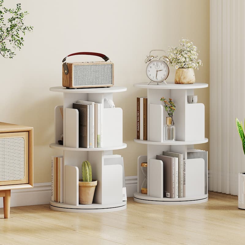 2-Tier Freestanding Bookshelf with Rotating Storage Shelves Rack for Books or Decor - 15.5" x 15.5" x 26"