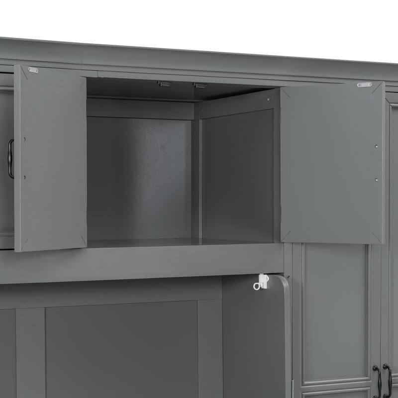 Twin Size Murphy Bed Wood Wall Bed with Wardrobe Desk Cabinet and Drawers, Murphy Bed with Workstation for Studio Apartment