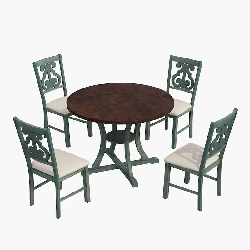 5-Piece Round Dining Set with 4 Fabric Chairs