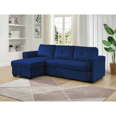 Velvet Reversible Sofabed Sectional Sofa & Chaise - 91" Wide