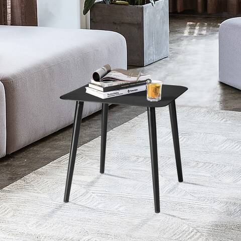 Crestlive Products Outdoor Aluminum Square Coffee Side/End Table (Black / White)