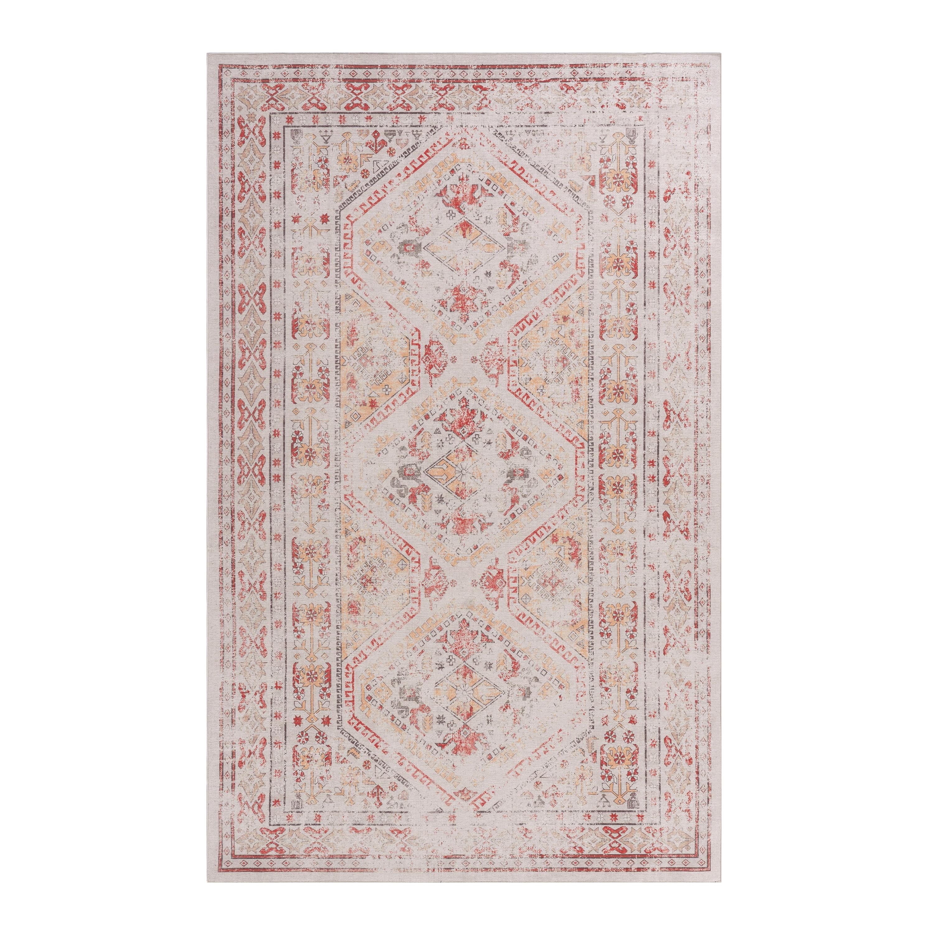 MAVAL Beige Washable Non-Shedding Area Rug