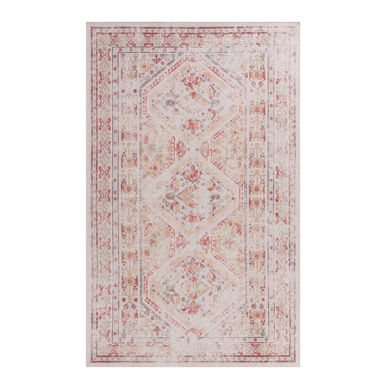 MAVAL Beige Washable Non-Shedding Area Rug - 96" D x 60" W x 0.14" H