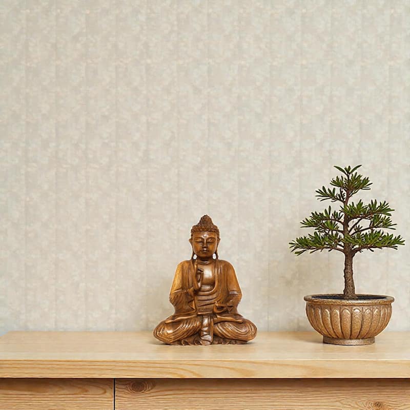 Wooden Serene Sitting Buddha "Vitarka Mudra" Statue Handmade Meditating Sculpture Figurine Home Decor Accent Handcrafted Art