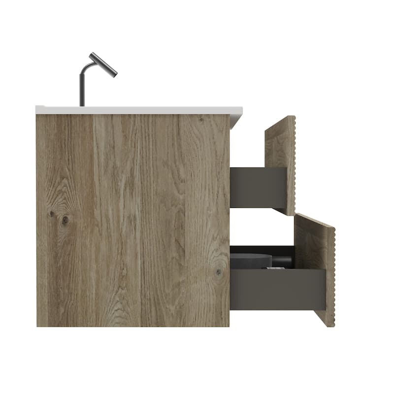 30" Wall-Mounted Bathroom Vanity with Integrated Ceramic Sink & Overflow, Large Storage Floating Cabinet