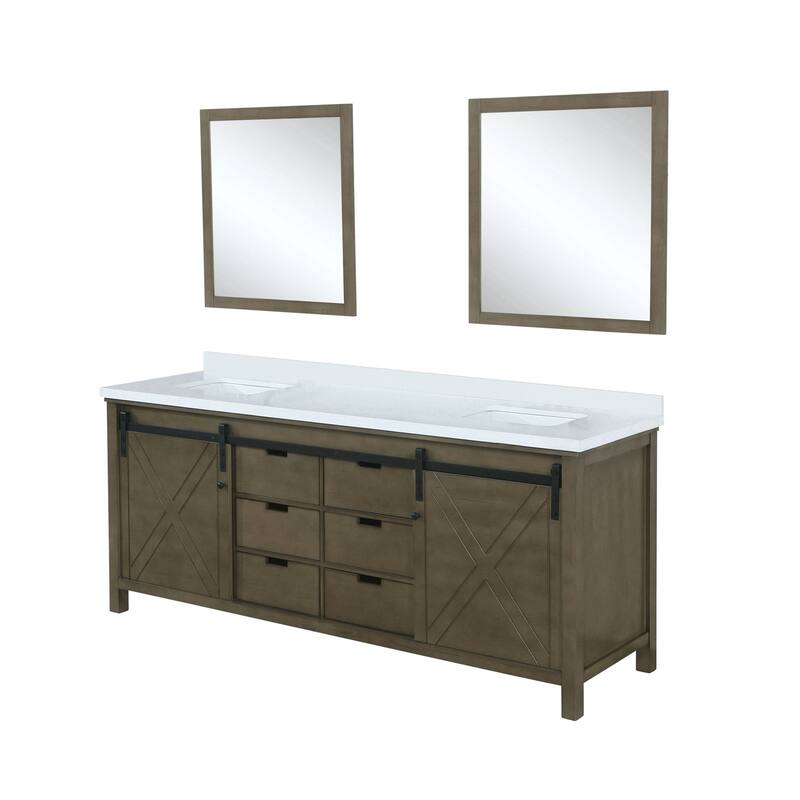 Marsyas 84 in W x 22 in D White Double Bath Vanity, Grey Quartz Countertop and 34 in Mirrors