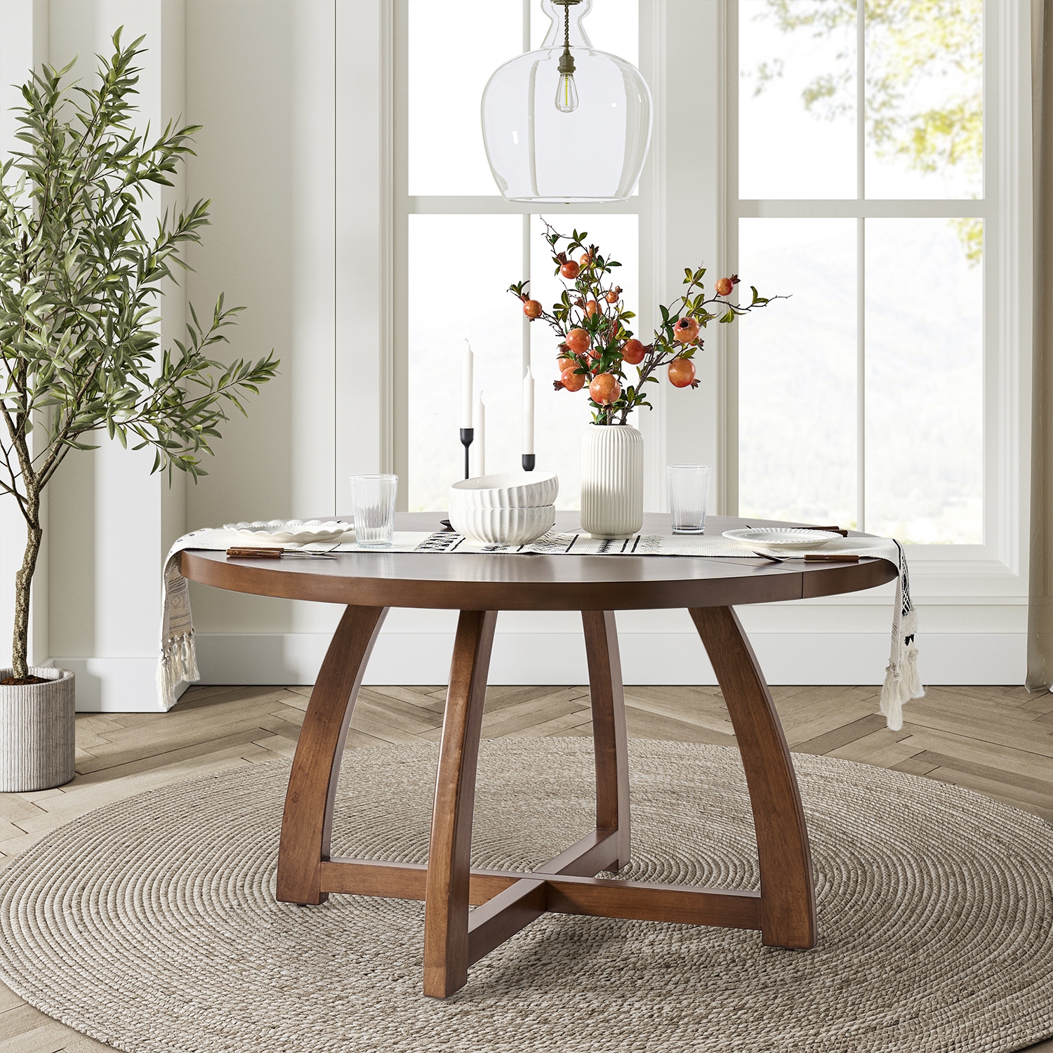 Solid wood round dining clearance table with leaf