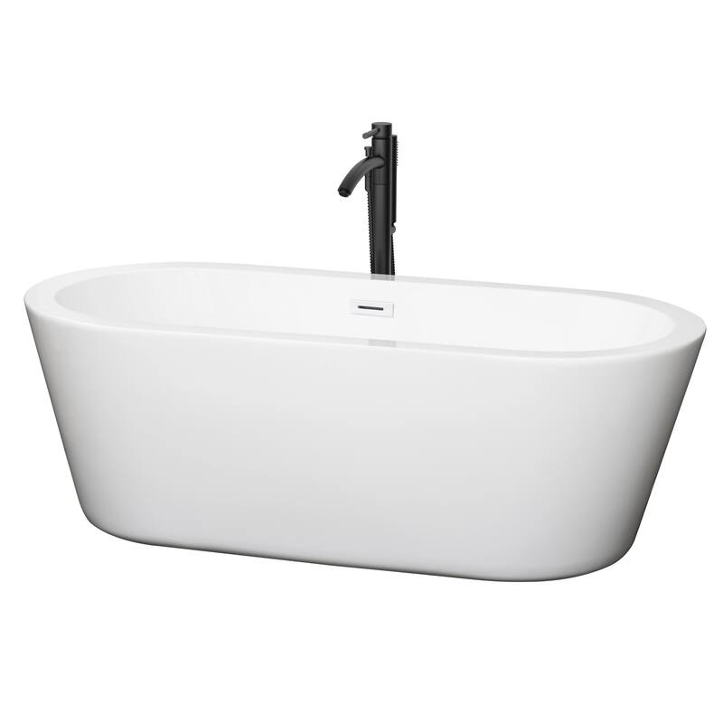 Wyndham Collection Mermaid 67" Free Standing Acrylic Soaking Tub with - White / Shiny White Trim / Matte Black Faucet
