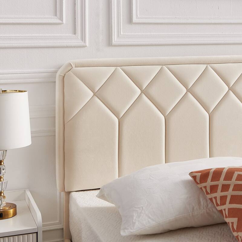 VECELO 3-Pieces Upholstered Platform Bed Frame with Adjustable Headboard and Nightstands Set of 2, Beige