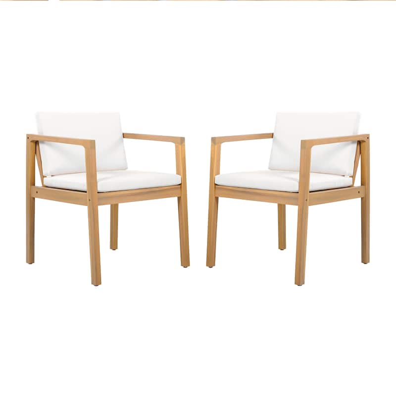 Christopher Knight Home - Outdoor Acacia Wood Upholstered Dining Chairs Set with Seat Cushions & Slatted Back, Teak Finish
