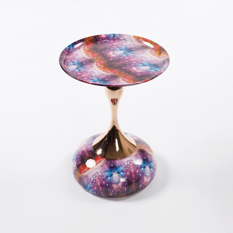 Mermaid Tail End Coffee Table Round Side Table with Metal Base Table, for Living Room Bedroom Office Garden