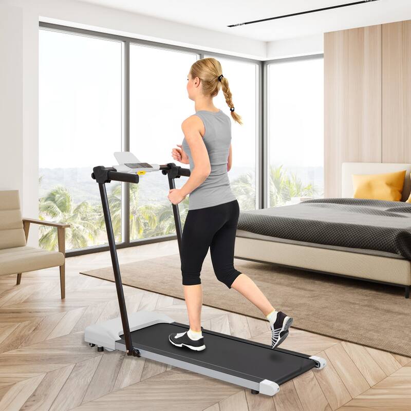 Foldable Walking Treadmill Under Desk Walking Pad Treadmill Compact Fitness Running Machine with LED Displays and Wheels