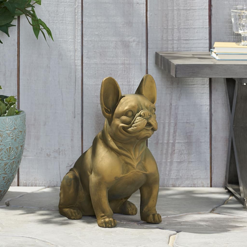 French Bulldog Dog Garden Sculpture Outdoor Garden Statue Gold Finish No Assembly Required - 16