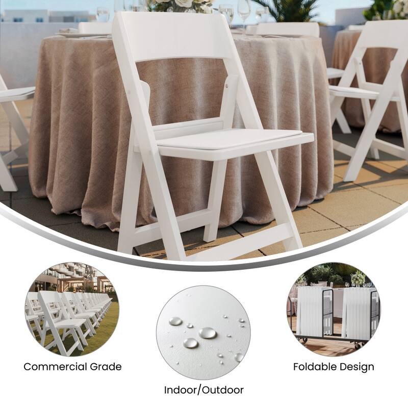 Commercial Resin Folding Event Chair with Removable Vinyl Padded Seat - 17.5"W x 18.25"D x 31.25"H