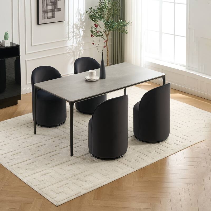 Set Of 1 Upholstered Kitchen & Dining Room Barrel Chair,Modern Round Velvet Dining Chair,360 Degree Swivel Comfy Armless Chair