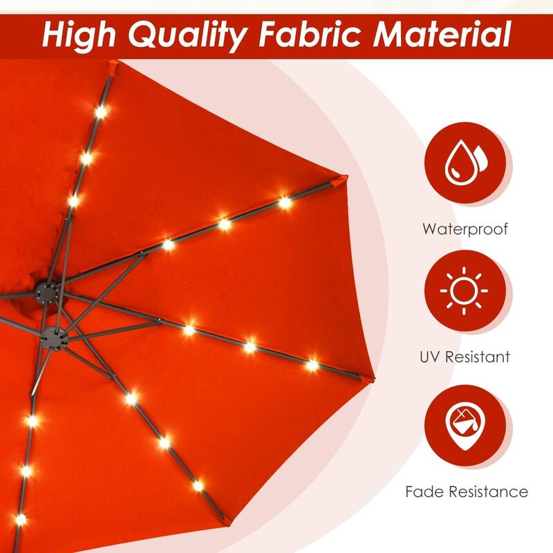 15 Ft Solar LED Patio Double-sided Umbrella Market Umbrella with Weight Base - 15' x 8' (W x H)
