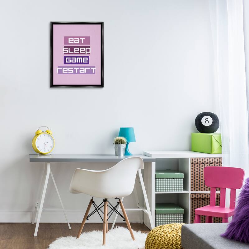 Stupell Eat Sleep Game Restart Framed Floater Canvas Wall Art Design By Yass Naffas Designs