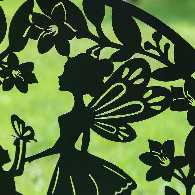 Glitzhome 30"H Multi-functional Metal Rabbit Flower Fairy Silhouette with Welcome Sign Garden Yardstake Wall Decor