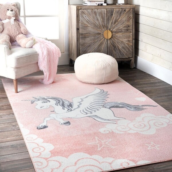 Shop Nuloom Flying Unicorn Nursery Kids Area Rug Overstock