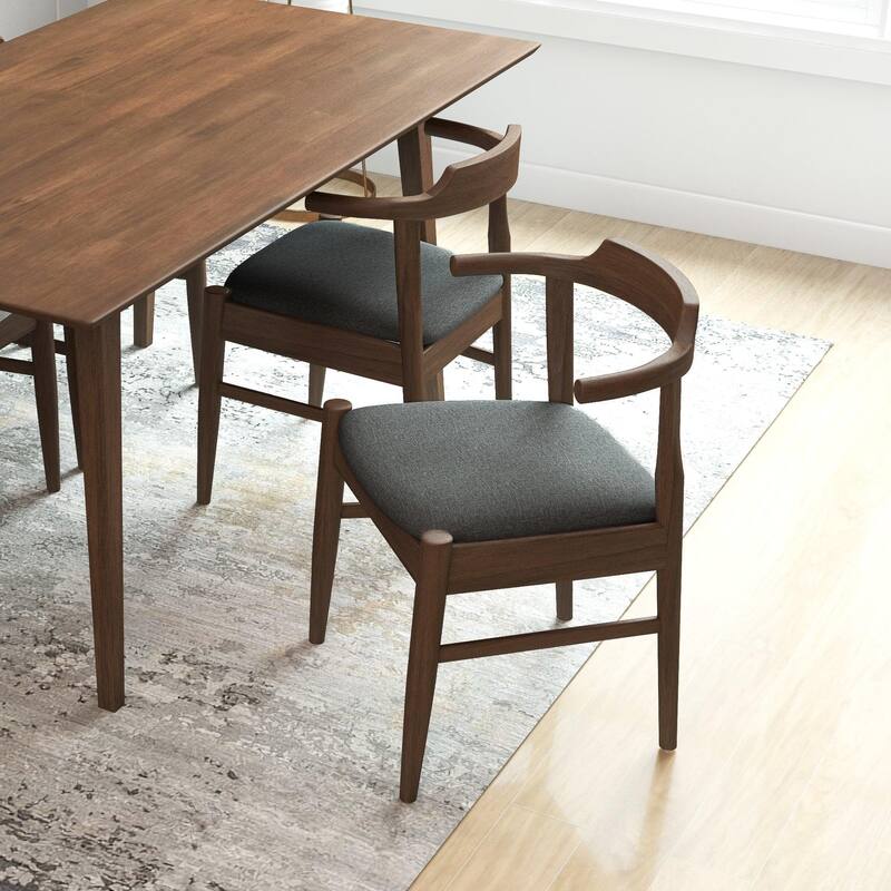 GDFStudio - Daisy Mid-Century Modern Fabric Dining Chair with Solid Wood Frame, Set of 2 - 18.5"W