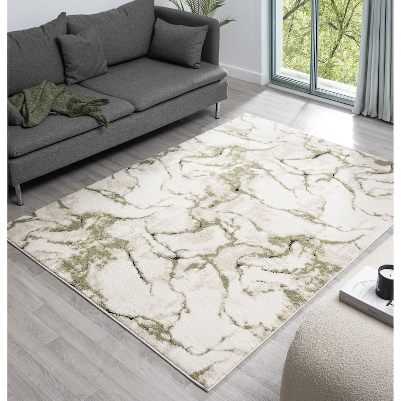 Paris Collection Abstract Cream/Green Rug