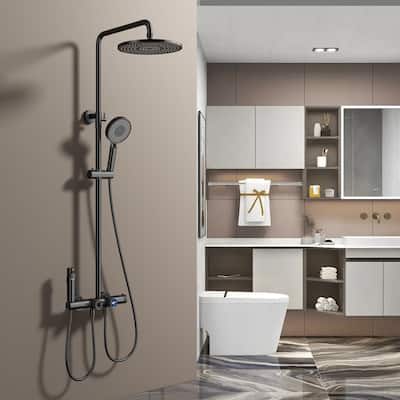 Wall Mounted 6-way Thermostatic Rain Showerhead with high-pressure Handheld Showerhead and Spray in Black/Gold