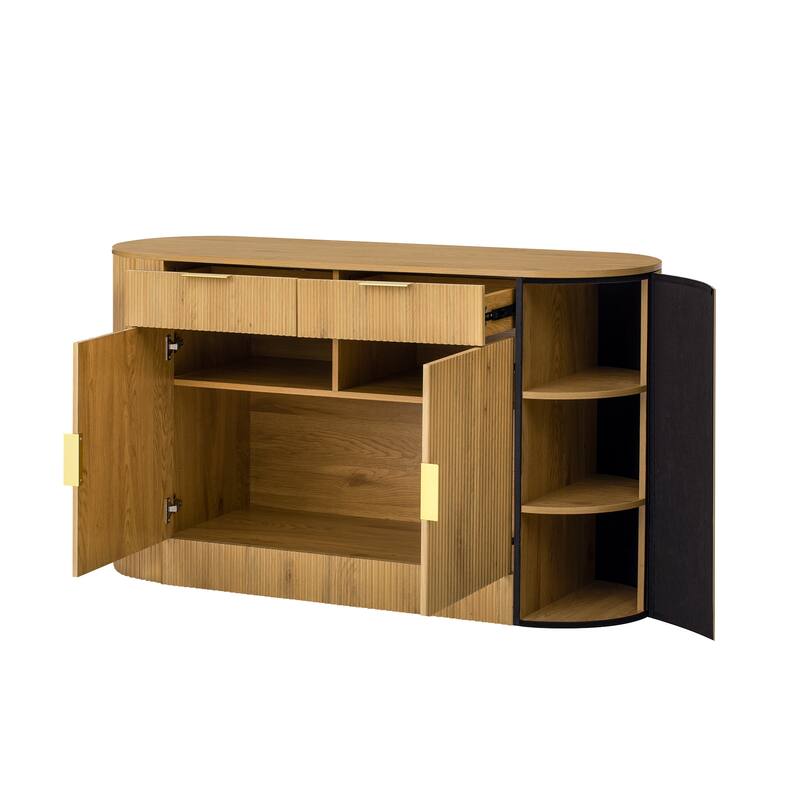 Buffet Cabinet with Side Door & 3-Tier Shelves, Storage Cabinet with 2 Doors & 2 Drawers, Freestanding Stripe Accent Cabinet