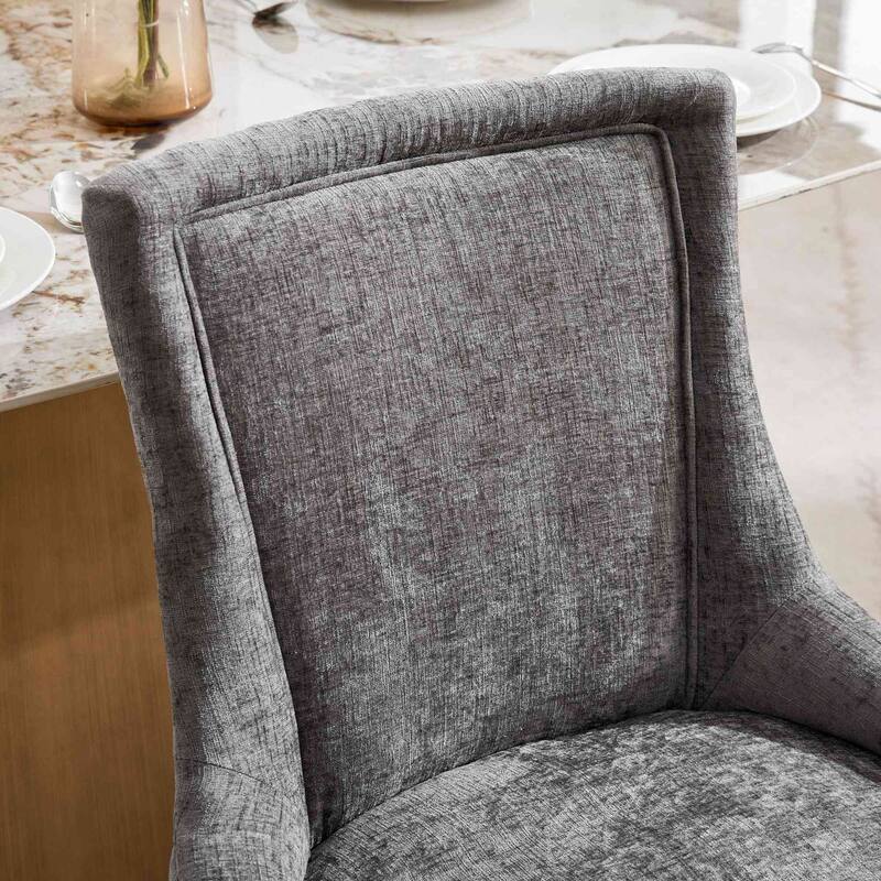 Chenille Dining Chairs, Modern Style with Curved Gold - Plated Legs & Rivet Trim, Upholstered Comfort for Dining/Lounge