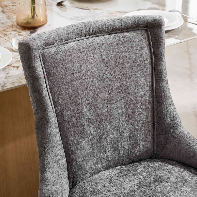 Chenille Dining Chairs, Modern Upholstered Accent Chair with Curved Gold-Plated Legs & Rivet Trim, Plush Fabric, Set of 2