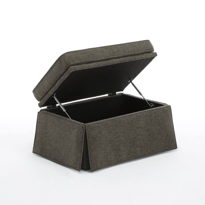 Chenille Swivel Accent Chair Storage Ottoman Set with Nailhead Trim Skirt