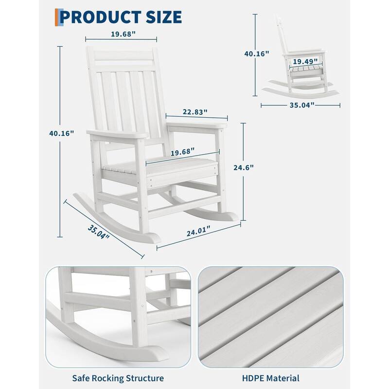 Outdoor All Weather Resistant Rocking Chair for Patio, Porch - N/A