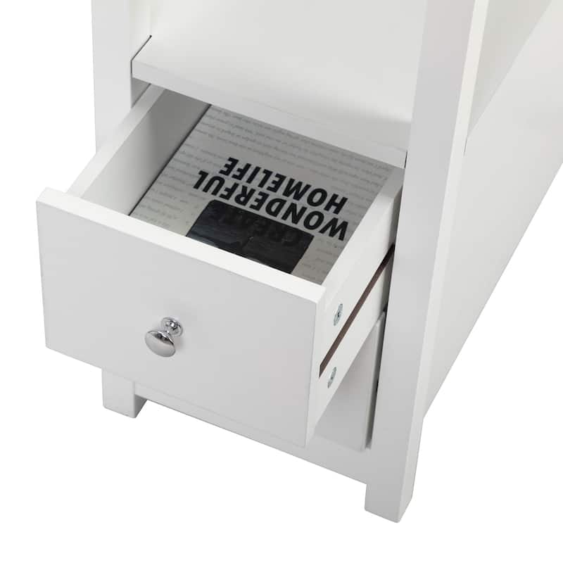 Narrow Wooden Nightstand End Table with Charging Station