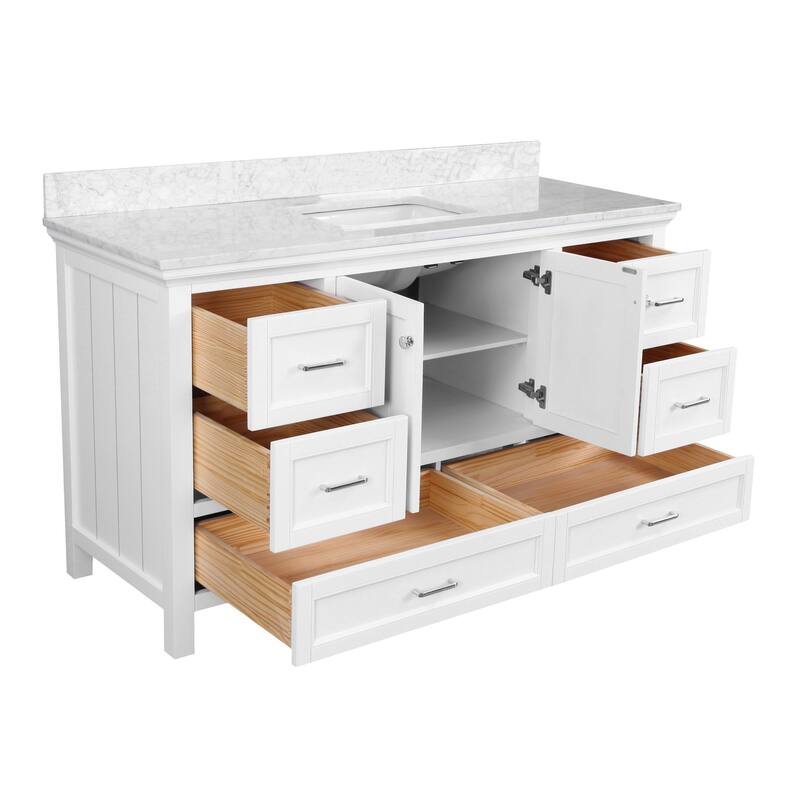 KitchenBathCollection Paige 60" Single Bathroom Vanity with Carrara Marble Top