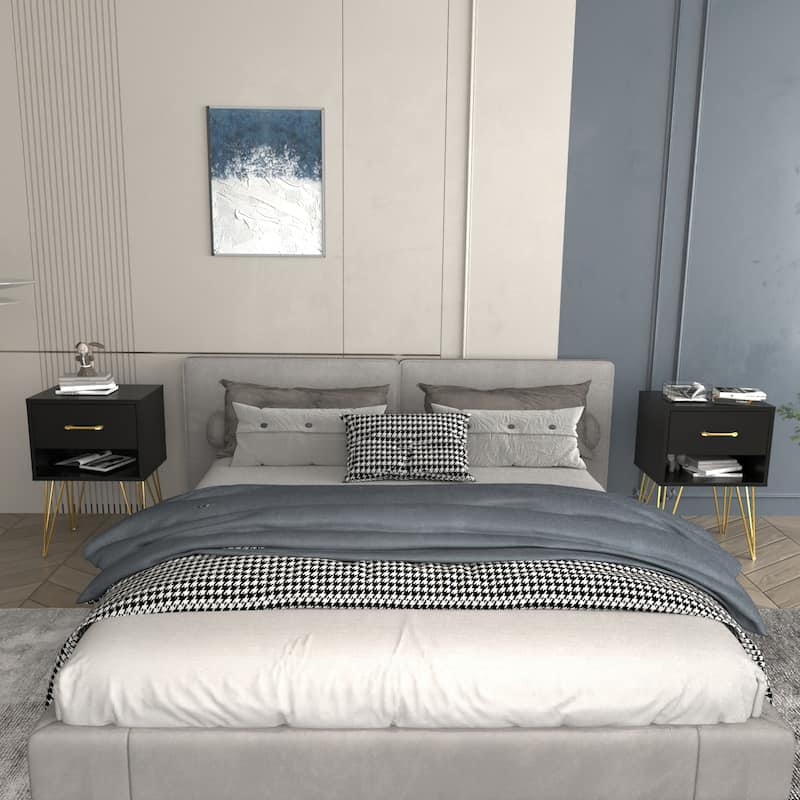 Timechee 23.6'' Tall 1 - Drawer Wood Nightstand Metal Legs(1 Piece)