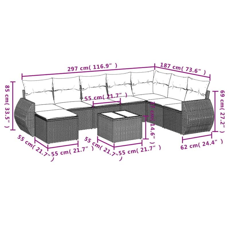 vidaXL 8 Piece Patio Sofa Set with Cushions Black Poly Rattan