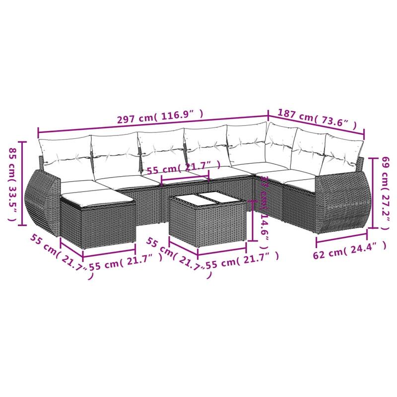 vidaXL Garden Sofa Set Black - 21.7 x 21.7 x 14.6