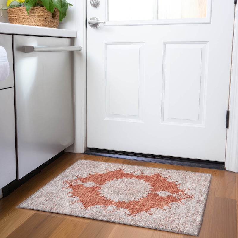 Premium Washable Super Soft Vintage Traditional Mayfield Rug - Rust - 1'8" x 2'6"