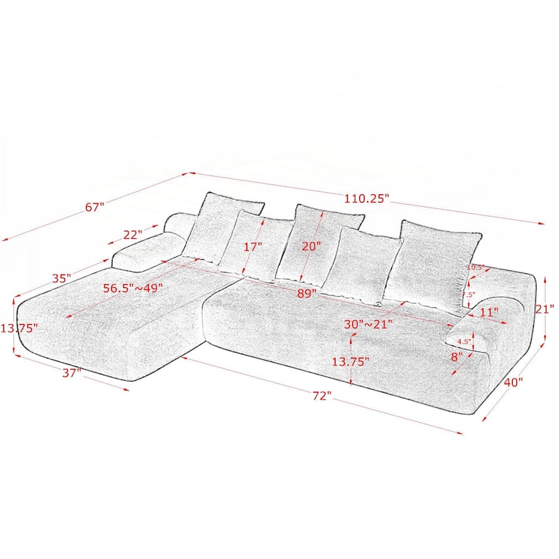 Modern Upholstered L-Shape Sectional Sofa Couch