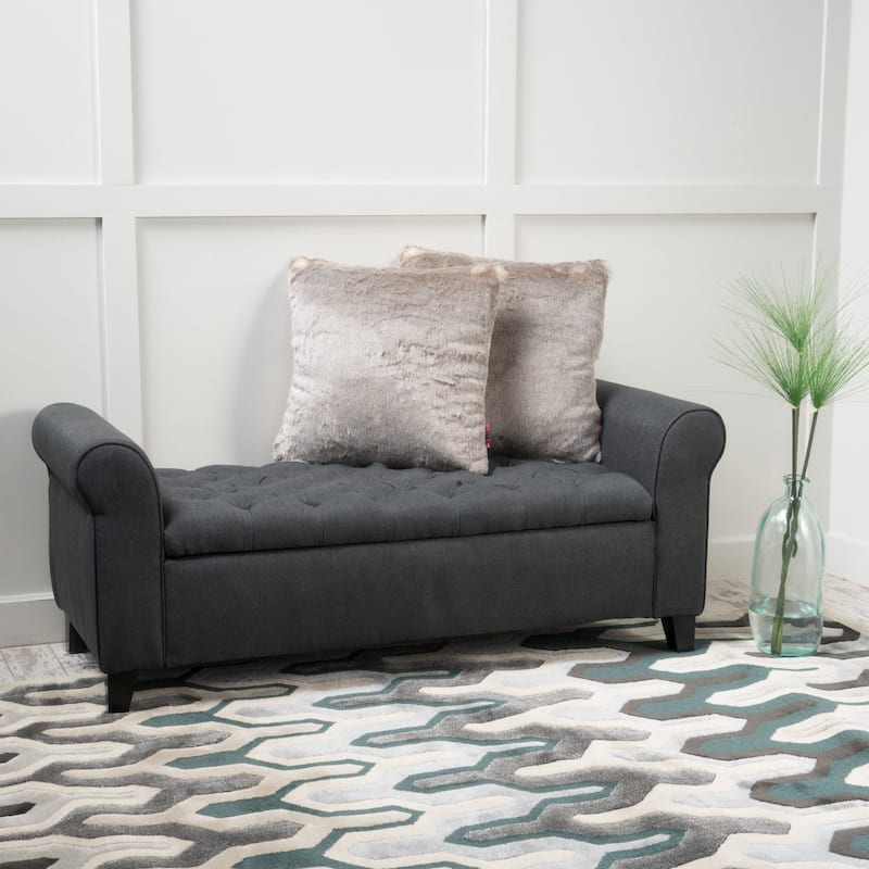 Christopher Knight Home Keiko Contemporary Rolled Arm Fabric Storage Ottoman Bench - 50.00" L x 19.50" W x 20.50" H - Dark Gray+Dark Brown