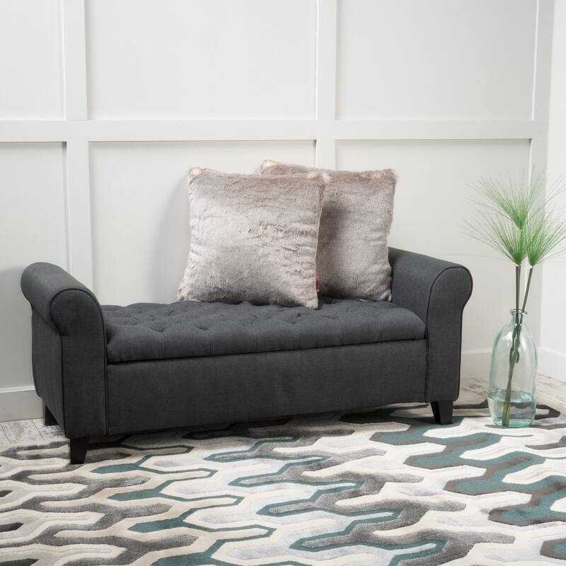 Keiko Contemporary Rolled Arm Fabric Storage Ottoman Bench by Christopher Knight Home - 50.00" L x 19.50" W x 20.50" H - Dark Gray+Dark Brown