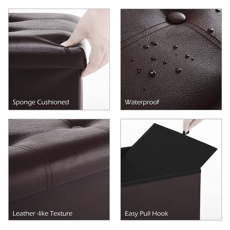 Folding Storage Ottoman Bench, Faux Leather Footrest Couch for Living Room, 30 inch Storage Bench with Padded Seat