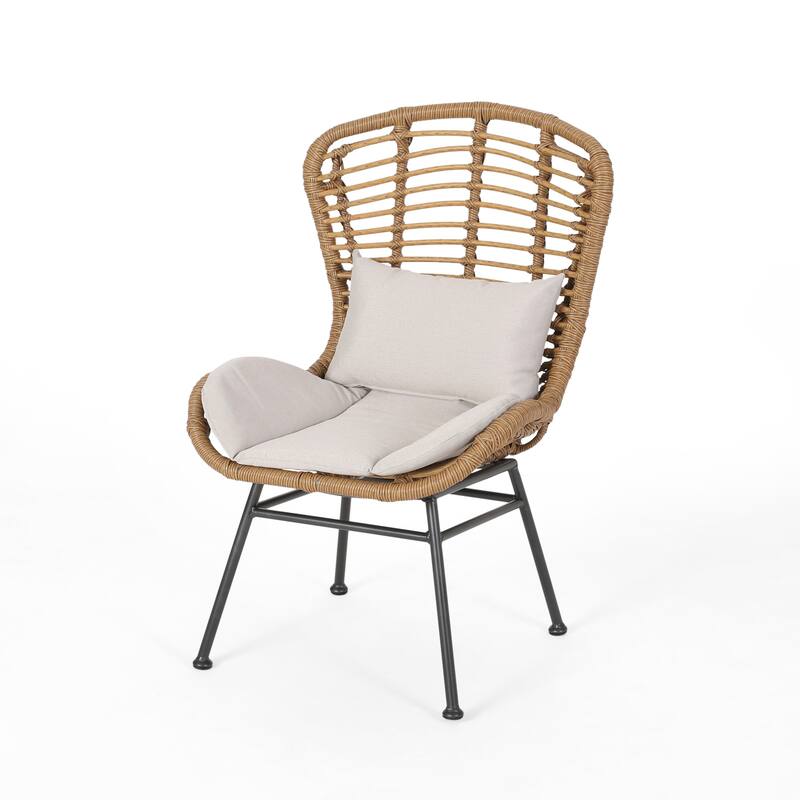 Slay Outdoor Accent Chair Set of 2, 25 Inch, Brown Woven Rattan, Iron